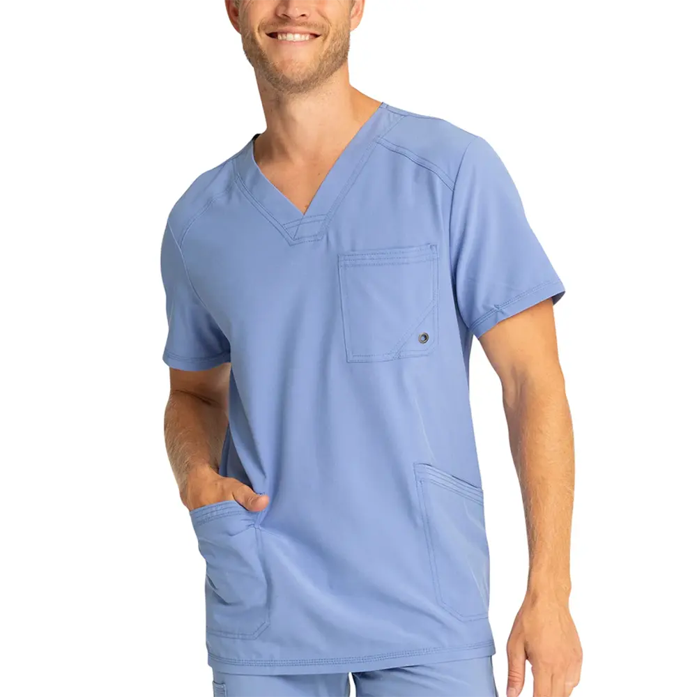 Nouveau design OEM Haut à col en V pour hommes Uniforme médical d'infirmière Uniformes de gommage pour hommes Laboratoire de gommage médical