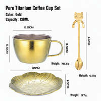 Tasse à café en titane pur, ensemble de tasses à latte de luxe avec soucoupe en titane pur, cuillère en titane, tasse à poignée pour boire du thé