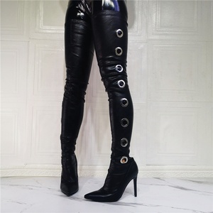 Skintight Women New Design Long Boots Stiletto Holes Women's Night Club Over Knee High <b>Shoes</b> Booties Big Size 47 - Product Image 4