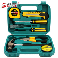 SNJUE Boîte à outils ménagers en métal 9 pièces, mallette en plastique, marteau, ensemble d'outils pratiques, outils combinés pour la réparation à domicile et automobile