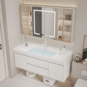 Mueble de baño sencillo de madera maciza con lavabo integrado de curvado en caliente - Product Image 3