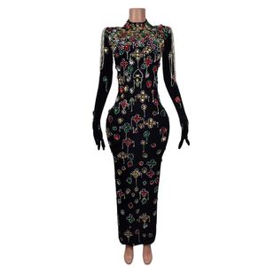 Elegante terciopelo diamante cumpleaños boda invitado vestido largo señoras borla noche Club fiesta vestido de talla grande mujeres vestido de noche de Graduación - Product Image 1