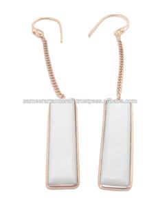 Calcedonia blanca Plata de Ley 925 chapado en oro rosa Natural Multi piedra preciosa joyería hecha a mano CZ Vintage pendiente - Product Image 3