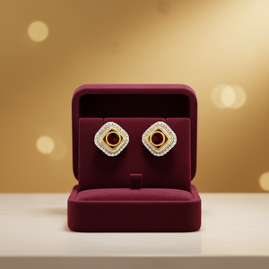 Pierre précieuse naturelle en grenat rouge et moissanite, solitaire |   Fabriqué en tungstène plaqué or |   Pierre facettée de 1 à 3 mm |   Boucles d'oreilles - Product Image 2