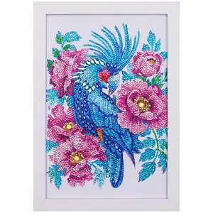 New arrival diamond picture frame diy abstract parrot flower canvas wall painting framed crystal diamond painting for home decor