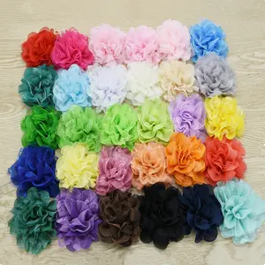 Bunga Renda Sifon Besar 3.75 Inci, Bunga Shaby Kualitas Tinggi 30 Buah/Lot 44 Warna Grosir Bunga Rambut U Pilih Warna