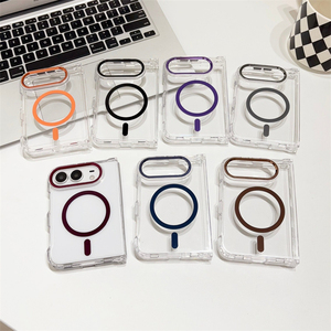 เคสโทรศัพท์แม่เหล็กกรอบโลหะสีสันสดใสโปร่งใสสำหรับไอโฟนดูโอฝาครอบป้องกันเครื่องชาร์จไร้สาย - Product Image 1