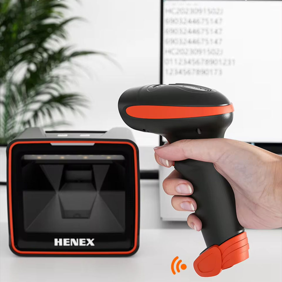 Scanner de codes-barres HENEX NEW H8000, 1D/2D, câblé, noir/orange