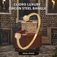CLIORO Bracelet de luxe en acier inoxydable avec zircon, haute qualité, hypoallergénique, résistant à la transpiration, ne ternit pas, ouverture réglable, tendance