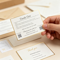 Carte d'instructions pour bougies personnalisée, imprimée sur papier crème, avec bordure dorée fine et luxueuse