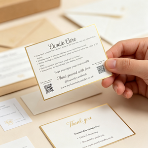 Carte d'instructions pour bougies personnalisée, imprimée sur papier crème, avec bordure dorée fine et luxueuse - Product Image 5