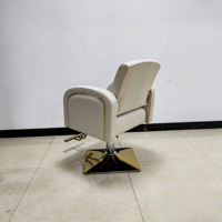 Fauteuil de coiffure hydraulique Ivoire avec base dorée et dossier cannelé – Mobilier de salon de coiffure en gros