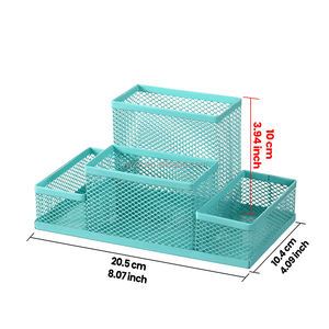 Organizer da Scrivania in Rete Metallica e Plastica Resistente <span class=keywords><strong>Verde</strong></span> Lago con 4 Scomparti Porta Penne e Matite per Scuola e Ufficio - Product Image 2