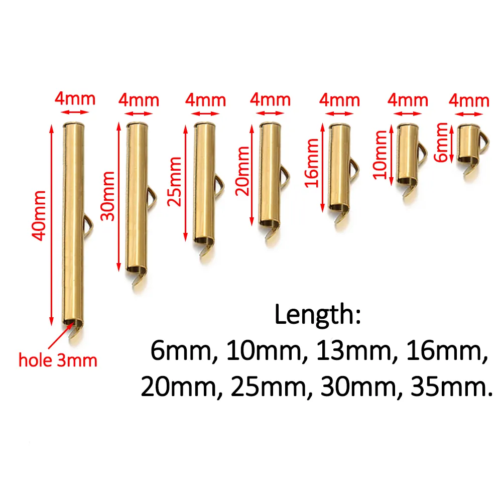 Queena 20pcs 6-40mm Stainless Steel Slide On Clasp Tubes Slider End Caps Crimp Tube For Seed Beads Ribbon Fastener Jewelry