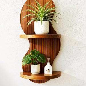 Wooden <b>Wall</b> <b>Mounted</b> <b>Shelf</b> Irregular Shape 2 Tier Floating <b>Shelf</b> For Living Room Storage Multipurpose Display Rack - Product Image 1