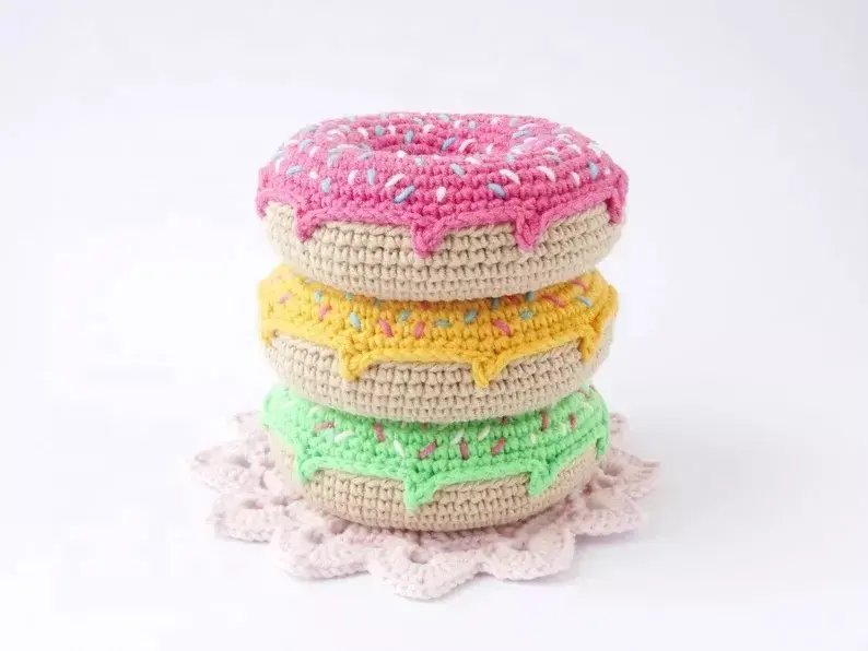 Cute Soft Baby Toys Cotton Handmade Stuffed Crochet Knitted Donut Plush Toys