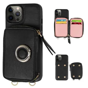 Detachable leather wallet Phone case Large capacity zipper wallet shockproof durable for IPhone 15 14 13 12 Pro Max phone case