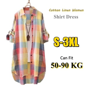 Phụ Nữ Sọc Cotton <span class=keywords><strong>Linen</strong></span> Áo Sơ Mi Ăn Mặc Đơn Ngực Dài Tay Áo Lỏng Lẻo Mùa Xuân Mùa Hè Phụ Nữ Giản Dị Cộng Với Kích Thước Ăn Mặc - Product Image 5