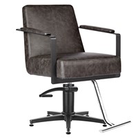 Fauteuil de coiffure vintage marron en PU avec accoudoirs, chaise de barbier pivotante hydraulique pour salon de coiffure, institut de beauté et spa