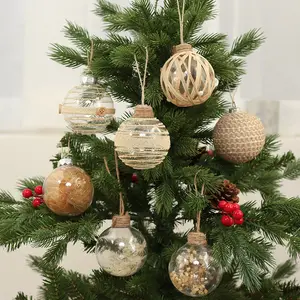 New Design Christmas Ornament Transparent PET Wrapping Hemp Rope Christmas Ball Set Christmas Tree Decoration Ball