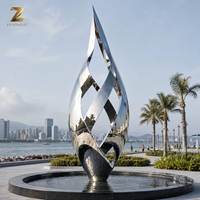 Escultura de Gotas de Agua Iluminada de Acero Inoxidable con Acabado Espejo y Luces LED Cálidas para Arte Público en Resorts, Jardines y Plazas