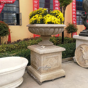 Planteur de fleurs décoratives en marbre naturel, fait à la main, accessoires de jardin - Product Image 6