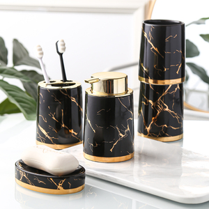 Accessoires de salle de bain en céramique marbre léger de luxe, ensemble de lavage distributeur de bain de bouche porte-brosse à dents porte-savon singeton - Product Image 5