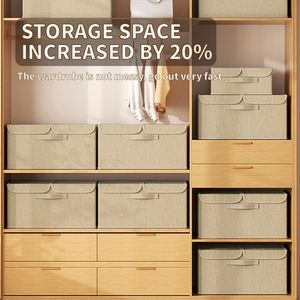 Boîte de rangement pliable en tissu de lin pour vêtements et couettes, avec double couvercle, pour armoire domestique - Product Image 3