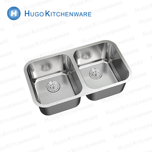 Nhà Máy handmade SUS304 thép không gỉ hình chữ nhật undermount bát đôi bồn rửa nhà bếp với Tạp dề phía trước cài đặt vòi nước - Product Image 1