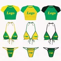 Ensemble de bikini trois pièces pour femmes, haut court à manches courtes, maillot de bain triangle à bretelles, spandex, polyester