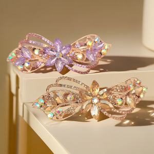 French MultiColor Crystal Flower Hair <b>Clip</b>-Elegant Fashion 9cm Barrette for Women Prom & Daily Use - Product Image 1