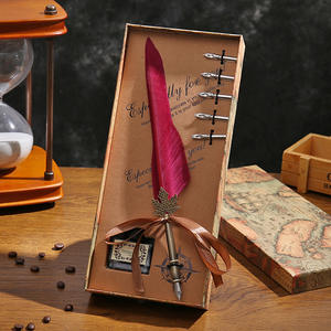 Stylo plume rétro européen avec manche en cuivre et ornement <span class=keywords><strong>feuille</strong></span> d'érable, coffret cadeau personnalisé avec 5 pointes et encre - Product Image 2