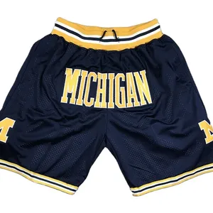 Großhandel Pocket Zipper Michigan Basketball Shorts, Retro Basketball Shorts, Herren Sport Quick Dry Basketball Shorts