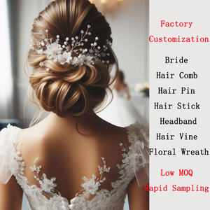 Peigne à cheveux de mariée personnalisé à faible MOQ, fait main, élégant, en perles et porcelaine, avec fleurs et zircone cubique, accessoires de <span class=keywords><strong>coiffure</strong></span> de <span class=keywords><strong>mariage</strong></span> - Product Image 1