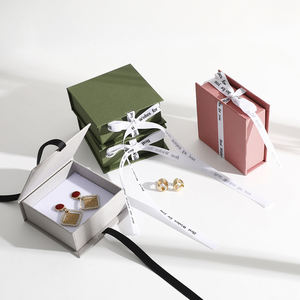 Custom Logo Cardboard <b>Paper</b> Luxury Jewelry Gift <b>Box</b> Drawstring Closure 9*9*3.5CM Square Modern Design for Rings Earrings - Product Image 2