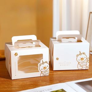 Vendita calda stampa personalizzata torta scatola con finestra scatola di carta da forno con manico per <span class=keywords><strong>torte</strong></span> festa di compleanno - Product Image 2