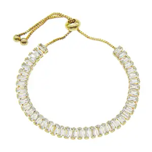 Fashion Adjustable Full Zircon Bracelet Gold Silver Rose Gold Jewelry Accessories Square Rhinestone Bangle For Unisex
