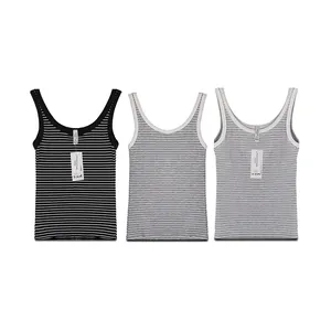 wholesale clothing Custom Striped Sleeveless Vest Manufacturer OEM Rib Knit Round Neck Tank Top