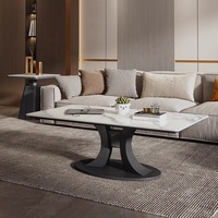 Mesa de Centro Rectangular de Cuarcita de Estilo Italiano Minimalista Moderno con Marco Metálico que Irradia Lujo Discreto, Muebles para Sala de Estar