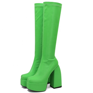 Bottes en denim extensible à bout carré et talon épais, hauteur genou, plateforme, pour femme, confortables, solides, tendance, hiver - Product Image 4