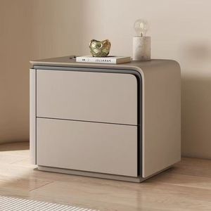 Table de chevet crème, petite, en bois et cuir, meuble de rangement moderne pour chambre à coucher, usage domestique - Product Image 1