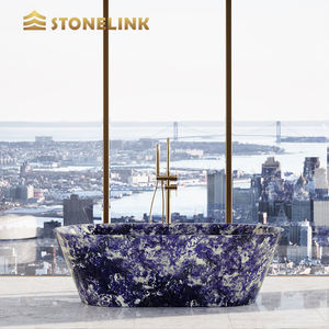 Vasca da Bagno Autoportante di Lusso in Marmo Blu Naturale Brasiliano Lucidato Stonelink - Product Image 2