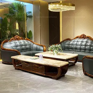Güneydoğu asya tarzı klasik mobilya koltuk takımı abanoz ahşap deri kanepe çin fabrika toptan