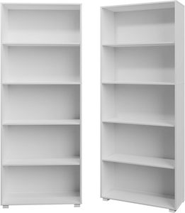 Estantería con 5 compartimentos Altura ajustable Pisos Libros de madera Sala de estar Estudio Oficina Estante Madera Blanco - Product Image 6