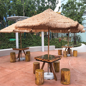 Sombrilla de paja de alta calidad y bajo precio al por mayor, paraguas de aluminio de paja elegante personalizado, <span class=keywords><strong>Base</strong></span> de mármol, muebles de exterior, gimnasio - Product Image 3