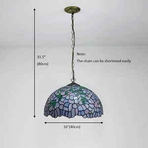 Lampadario <span class=keywords><strong>Tiffany</strong></span> in Vetro Colorato LongHuiJing da 16 Pollici - Design Glicine Viola, Altezza Regolabile, Stile Europeo Multicolore - Product Image 3