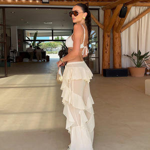 2025 Sexy <strong>White</strong> <strong>Bikini</strong> <strong>Set</strong> with Sheer Mesh Pants Women Swimwear <strong>Bikini</strong> Female Ruffle <strong>Bikini</strong> Cut Out Swim Suit Bodysuit Beachwear - Product Image 3