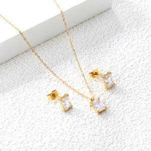 Conjunto de Collar y Pendientes de Zirconio Blanco Estilo Europeo, con Engaste Cuadrado, en Forma de Lágrima y Ovalado, Joyería para Mujer, Regalo - Product Image 3