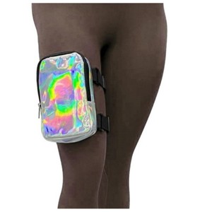 Bolsa de Pierna Impermeable con Logotipo Personalizado WAALUU, Bolsa de Muslo Holográfica Plateada Láser, Bolsas de Pierna para Teléfono, Bolsa de Cuerpo para Brazo y Pierna para Mujer, Estilo Carnaval - Product Image 2