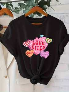 T-shirt da donna a girocollo con stampa a cuori e motivo Love Bites, a maniche corte, vestibilità ampia, casual, a tema San Valentino, 100% puro jersey - Product Image 3